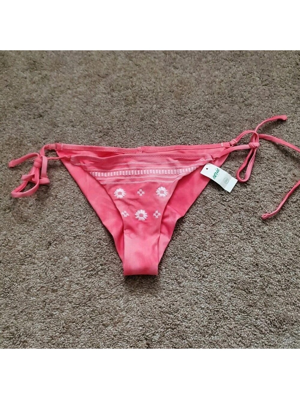 NWT Aerie Side Tie Embroidered Cheekier Bikini Bottoms Pink Size Small S NEW